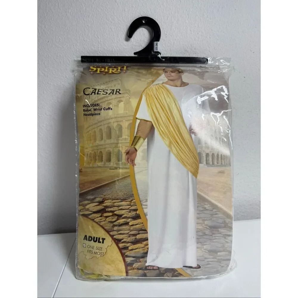 NWT Spirit Caesar White Costume with Gold Trim Adult Halloween Party One Size